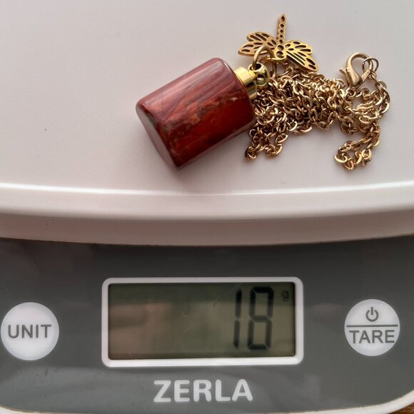 Red Jasper Urn/Vial Pendant Necklace • Dragonfly Charm • Memorial Keepsake - Picture 9 of 9